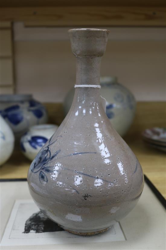 Five Korean pottery vases tallest 26cm